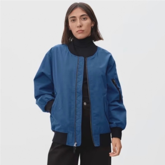 Everlane Bomber Jacket Blue Womens Small Varsity Track - Picture 1 of 8